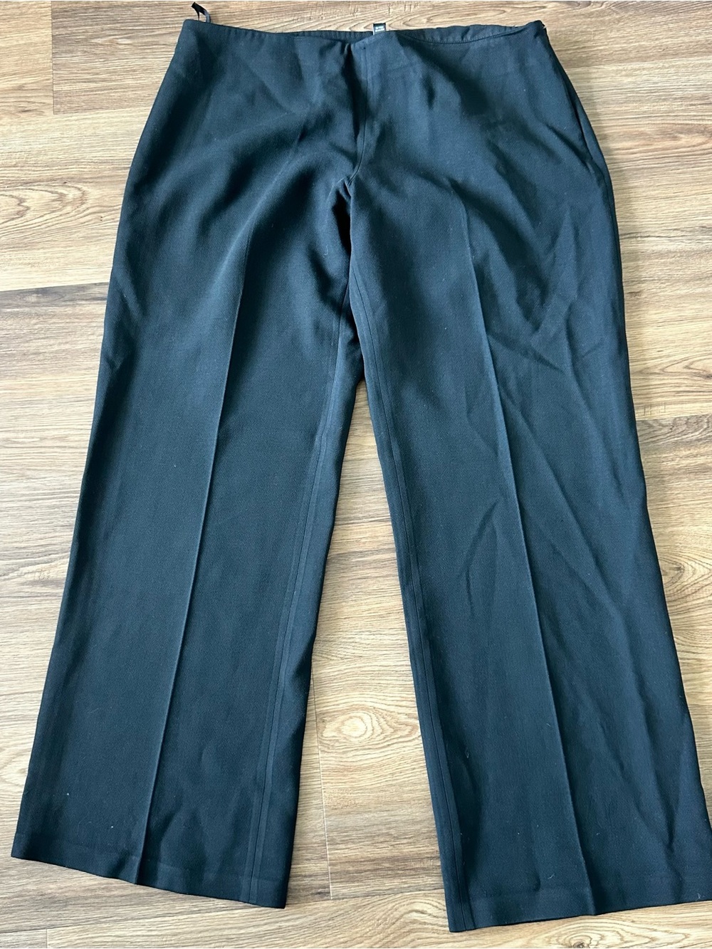 Eileen Fisher Wide Leg Wool Blend Stretch Pants Black Large Career Minimalist